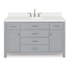 Bristol 55" Free Standing Single Oval Basin Vanity Set with Cabinet and 1-1/2" Thick Quartz Vanity Top