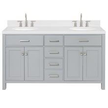 Bristol 60" Free Standing Double Basin Vanity Set with Cabinet, Quartz Vanity Top, and Oval Sink