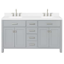 Bristol 60" Free Standing Double Basin Vanity Set with Cabinet, Quartz Vanity Top, and Rectangular Sink