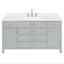 Bristol 60" Free Standing Single Basin Vanity Set with Cabinet, Quartz Vanity Top, and Rectangular Sink