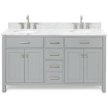 Bristol 61" Free Standing Double Oval Basin Vanity Set with Cabinet and 3/4" Thick Carrara Marble Vanity Top