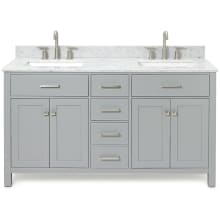 Bristol 61" Free Standing Double Rectangular Basin Vanity Set with Cabinet and 3/4" Thick Carrara Marble Vanity Top