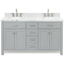 Bristol 61" Free Standing Double Oval Basin Vanity Set with Cabinet and 1-1/2" Thick Carrara Marble Vanity Top
