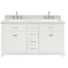 Bristol 61" Free Standing Double Rectangular Basin Vanity Set with Cabinet and 1-1/2" Thick Carrara Marble Vanity Top