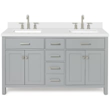 Bristol 61" Free Standing Double Rectangular Basin Vanity Set with Cabinet and 1-1/2" Thick Quartz Vanity Top