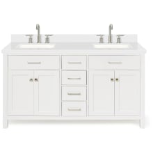 Bristol 61" Free Standing Double Rectangular Basin Vanity Set with Cabinet and 1-1/2" Thick Quartz Vanity Top