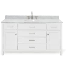 Bristol 61" Free Standing Single Oval Basin Vanity Set with Cabinet and 3/4" Thick Carrara Marble Vanity Top