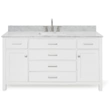 Bristol 61" Free Standing Single Rectangular Basin Vanity Set with Cabinet and 3/4" Thick Carrara Marble Vanity Top