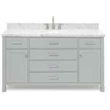 Bristol 61" Free Standing Single Oval Basin Vanity Set with Cabinet and 1-1/2" Thick Carrara Marble Vanity Top