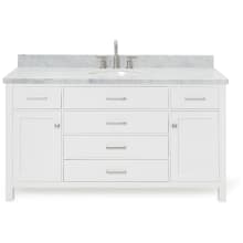 Bristol 61" Free Standing Single Oval Basin Vanity Set with Cabinet and 1-1/2" Thick Carrara Marble Vanity Top