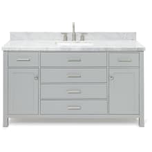 Bristol 61" Free Standing Single Rectangular Basin Vanity Set with Cabinet and 1-1/2" Thick Carrara Marble Vanity Top