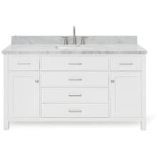 Bristol 61" Free Standing Single Rectangular Basin Vanity Set with Cabinet and 1-1/2" Thick Carrara Marble Vanity Top