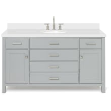 Bristol 61" Free Standing Single Oval Basin Vanity Set with Cabinet and 1-1/2" Thick Quartz Vanity Top