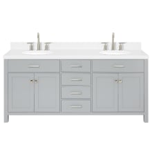 Bristol 72" Free Standing Double Basin Vanity Set with Cabinet, Quartz Vanity Top, and Oval Sink