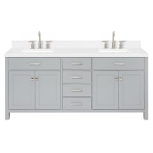 Bristol 72" Free Standing Double Basin Vanity Set with Cabinet, Quartz Vanity Top, and Rectangular Sink