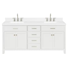 Bristol 72" Free Standing Double Basin Vanity Set with Cabinet, Quartz Vanity Top, and Rectangular Sink