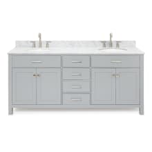 Bristol 73" Free Standing Double Oval Basin Vanity Set with Cabinet and 3/4" Thick Carrara Marble Vanity Top