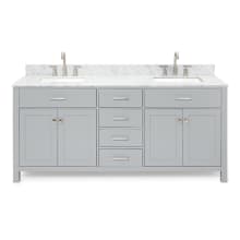 Bristol 73" Free Standing Double Rectangular Basin Vanity Set with Cabinet and 3/4" Thick Carrara Marble Vanity Top