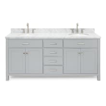 Bristol 73" Free Standing Double Oval Basin Vanity Set with Cabinet and 1-1/2" Thick Carrara Marble Vanity Top