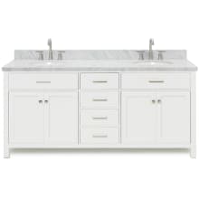Bristol 73" Free Standing Double Oval Basin Vanity Set with Cabinet and 1-1/2" Thick Carrara Marble Vanity Top