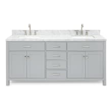 Bristol 73" Free Standing Double Rectangular Basin Vanity Set with Cabinet and 1-1/2" Thick Carrara Marble Vanity Top