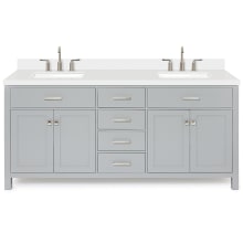 Bristol 73" Free Standing Double Rectangular Basin Vanity Set with Cabinet and 1-1/2" Thick Quartz Vanity Top