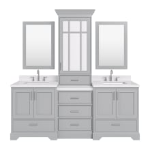 Stafford 85" Free Standing Double Basin Vanity Set with Cabinet, Quartz Vanity Top, Framed Mirrors, and Medicine Cabinet
