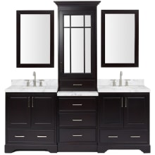 Stafford 85" Free Standing Double Oval Basin Vanity Set with Cabinet, Carrara Marble Vanity Top, Framed Mirrors, and Medicine Cabinet