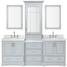 Stafford 85" Free Standing Double Oval Basin Vanity Set with Cabinet, Carrara Marble Vanity Top, Framed Mirrors, and Medicine Cabinet