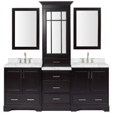 Stafford 85" Free Standing Double Rectangular Basin Vanity Set with Cabinet, Carrara Marble Vanity Top, Framed Mirrors, and Medicine Cabinet