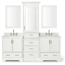 Stafford 85" Free Standing Double Rectangular Basin Vanity Set with Cabinet, Carrara Marble Vanity Top, Framed Mirrors, and Medicine Cabinet
