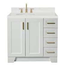 Taylor 36" Free Standing Single Basin Vanity Set with Cabinet, Quartz Vanity Top, and Left Offset Oval Bathroom Sink