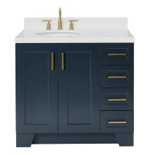 Taylor 36" Free Standing Single Basin Vanity Set with Cabinet, Quartz Vanity Top, and Left Offset Oval Bathroom Sink