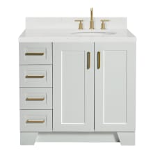 Taylor 36" Free Standing Single Basin Vanity Set with Cabinet, Quartz Vanity Top, and Right Offset Oval Bathroom Sink
