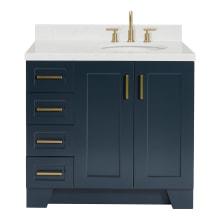 Taylor 36" Free Standing Single Basin Vanity Set with Cabinet, Quartz Vanity Top, and Right Offset Oval Bathroom Sink