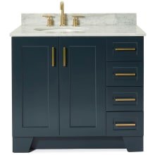 Taylor 37" Free Standing Single Oval Basin Vanity Set with Left Offset Cabinet and 3/4" Thick Carrara Marble Vanity Top