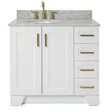 Taylor 37" Free Standing Single Oval Basin Vanity Set with Left Offset Cabinet and 3/4" Thick Carrara Marble Vanity Top