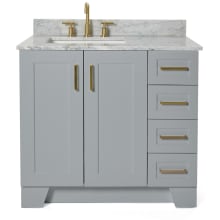 Taylor 37" Free Standing Single Rectangular Basin Vanity Set with Left Offset Cabinet and 3/4" Thick Carrara Marble Vanity Top