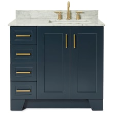 Taylor 37" Free Standing Single Rectangular Basin Vanity Set with Right Offset Cabinet and 3/4" Thick Carrara Marble Vanity Top