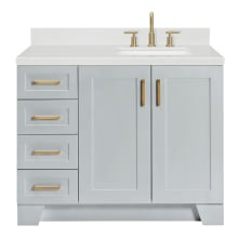 Taylor 42" Free Standing Single Basin Vanity Set with Cabinet, Quartz Vanity Top, and Right Offset Rectangular Bathroom Sink