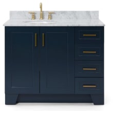 Taylor 43" Free Standing Single Oval Basin Vanity Set with Left Offset Cabinet and 3/4" Thick Carrara Marble Vanity Top
