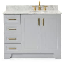 Taylor 43" Free Standing Single Oval Basin Vanity Set with Right Offset Cabinet and 3/4" Thick Carrara Marble Vanity Top