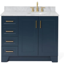 Taylor 43" Free Standing Single Oval Basin Vanity Set with Right Offset Cabinet and 3/4" Thick Carrara Marble Vanity Top