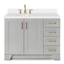 Taylor 43" Free Standing Single Basin Vanity Set with Wood Cabinet, 4 Right Side Drawers, Oval Sink, and Quartz Vanity Top