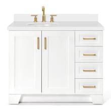 Taylor 43" Free Standing Single Basin Vanity Set with Wood Cabinet, 4 Right Side Drawers, Oval Sink, and Quartz Vanity Top
