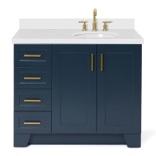 Taylor 43" Free Standing Single Basin Vanity Set with Wood Cabinet, 4 Left Side Drawers, Oval Sink, and Quartz Vanity Top