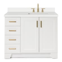 Taylor 43" Free Standing Single Basin Vanity Set with Wood Cabinet, 4 Left Side Drawers, Square Sink, and Quartz Vanity Top