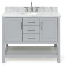 Bayhill 43" Free Standing Single Oval Basin Vanity Set with Cabinet and 3/4" Thick Carrara Marble Vanity Top
