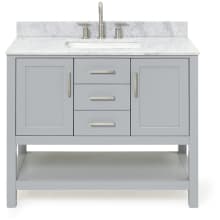 Bayhill 43" Free Standing Single Rectangular Basin Vanity Set with Cabinet and 3/4" Thick Carrara Marble Vanity Top