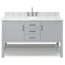 Bayhill 55" Free Standing Single Oval Basin Vanity Set with Cabinet and 3/4" Thick Carrara Marble Vanity Top